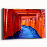 Black and white vintage poster art of Kyoto landscape on framed canvas, ideal for bedroom wall decor.