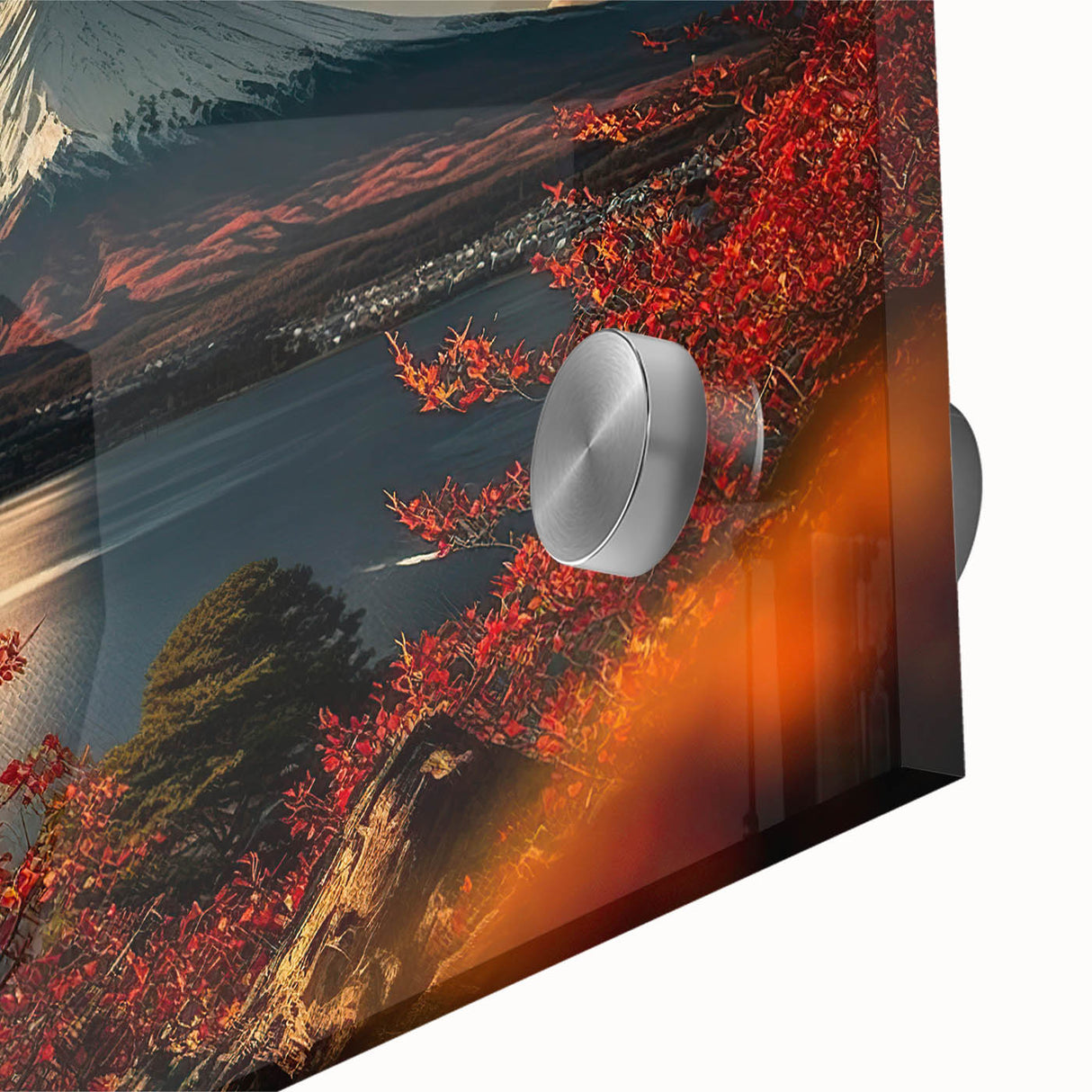 Large abstract depiction of Mount Fuji in pastel shades on acrylic glass.