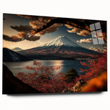 Acrylic print of Mount Fuji in muted blues and grays, ideal for bedroom or dining room art.