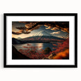 Extra large framed wall art of Mount Fuji in vibrant colors with textured abstract style, suitable for living room decor.