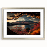 Textured art print of Mount Fuji in muted blue and white tones on a framed canvas, suitable for bedroom decor.