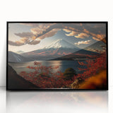 Large abstract wall art of Mount Fuji in muted blue and gray tones on a framed acrylic, ideal for modern living room decor.