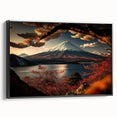 Black and white framed canvas of Mount Fuji landscape, ideal for bedroom wall art in a vintage poster style.