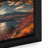 Extra large framed canvas of Mount Fuji with textured, colorful art in black tones, ideal for living room decor.
