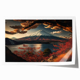 Rolled print of Mount Fuji with pink cherry blossoms in the foreground, ideal for art wall dining room.