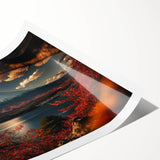 Extra large wall art featuring Mount Fuji with line art flowers in soft pastel shades on rolled canvas.