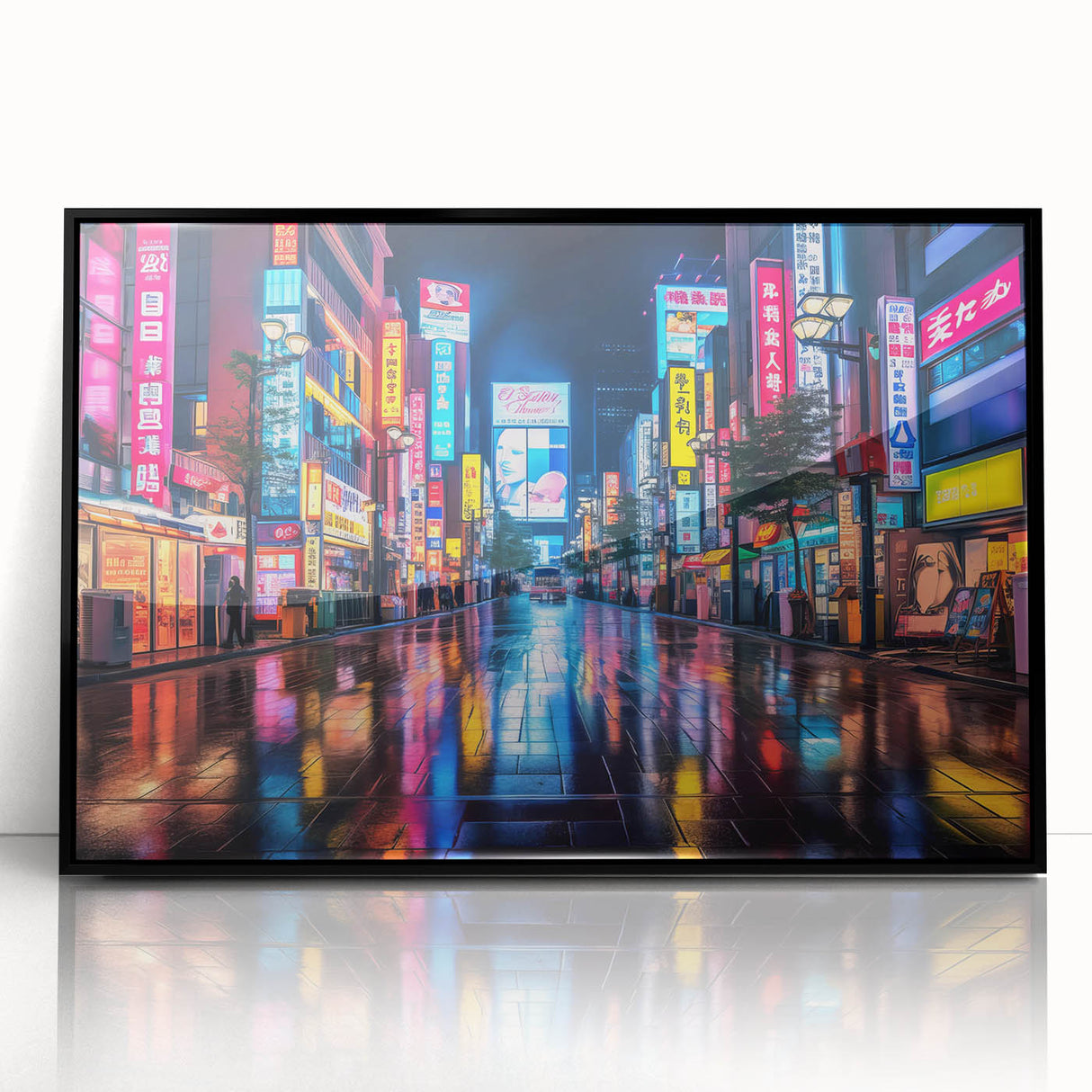 Large abstract wall art of Tokyo skyline in muted gray and black tones on a framed acrylic, ideal for modern office decor.