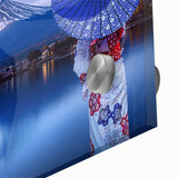 Mid-century modernist large abstract art of a Japanese scenery in vibrant hues on acrylic glass, ideal for dining room art.