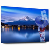 Large abstract wall art depicting an Asian scenery in muted earth tones on acrylic glass.