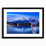 Extra large abstract art print featuring colorful, textured scenery of a Japanese landscape on a framed black matte canvas.