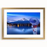 Extra large abstract art print of a serene Japanese landscape in muted earth tones, framed in gold.