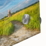 Large abstract acrylic print featuring a mid-century modernist Korean landscape in muted earth tones.