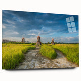 Large abstract wall art of a serene Korean landscape in muted earth tones on acrylic glass.