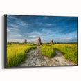 Black and white wall art featuring a vintage-style Korean landscape on framed canvas, ideal for bedroom decor.