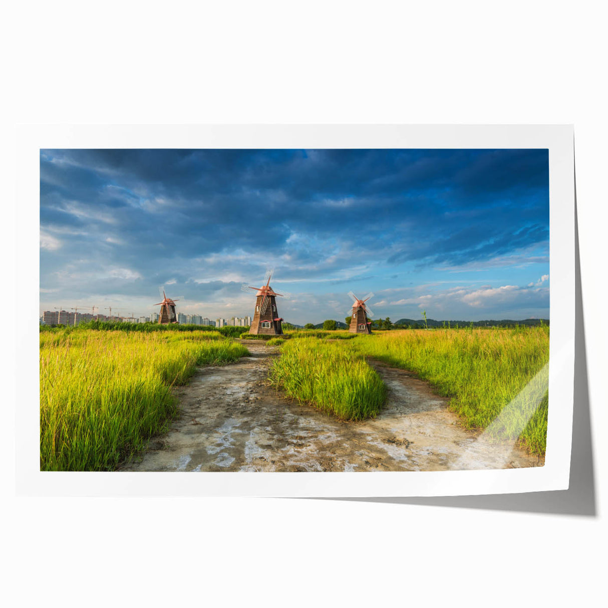 Extra large rolled print of a serene Korean landscape with delicate floral elements in soft pastel shades.