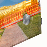 Large abstract wall art featuring a Laos scenery in muted earth tones on acrylic glass, suitable for dining room ambiance.