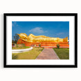 Extra large abstract art print featuring a colorful, textured depiction of a Laos scenery, framed in black.