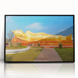 Large abstract wall art depicting a Laos scenery in muted earth tones on a framed acrylic.
