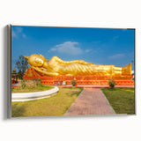 Landscape art painting of a Laotian scenery on a framed canvas, featuring vibrant colors on a black background.