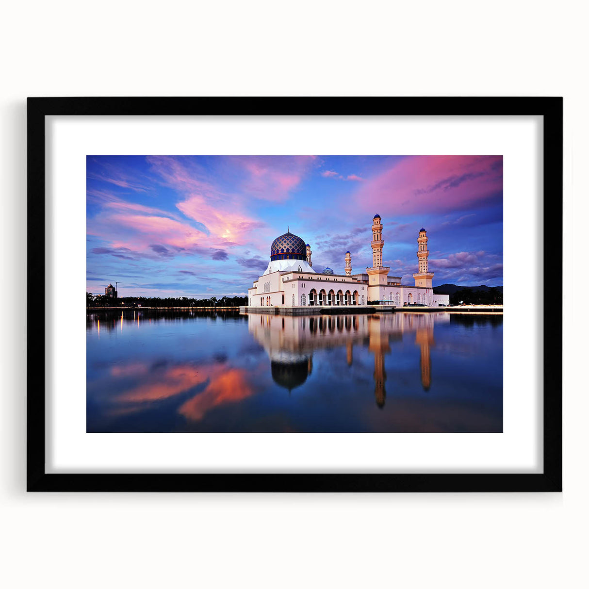 Extra large abstract art print of vibrant, colorful Malaysian scenery on a textured canvas, framed in black.