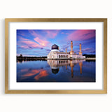 Extra large abstract art print of a Malaysian landscape in gold frame, with textured design, ideal for living room decor.