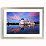 Textured abstract art print of a Malaysian landscape in muted earth tones on a framed silver mat, suitable for bedroom decor.