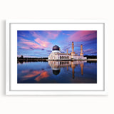 Abstract art print of a Malaysian landscape in muted earth tones on a white framed canvas, ideal for dining room decor.