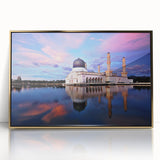 Framed acrylic print of a Malaysian landscape in gold and green tones, ideal for modern art wall decor.