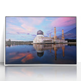 Acrylic print of a Malaysian landscape in pastel colors, framed in white, suited for modern art wall decor.