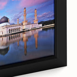 Close-up of a framed canvas featuring a textured, colorful Malaysian landscape in black, ideal for living room decor.