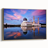 Framed canvas wall art depicting a vintage-style landscape of Malaysian scenery in muted gold and black tones.