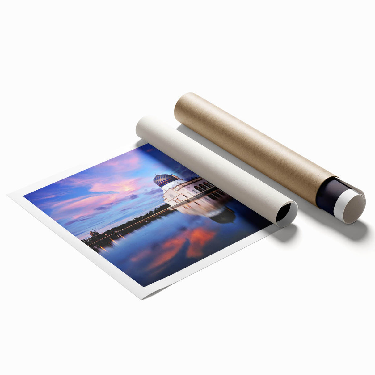 Extra large rolled print of a Malaysian landscape with vibrant green and blue tones, ideal for classy bathroom wall art.