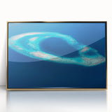 Large art print of a serene Maldives scenery on framed acrylic with gold accents, suitable for modern nursery decor.