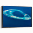 Black and white landscape art of the Maldives on framed canvas, ideal for bedroom wall decor.