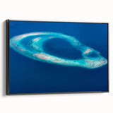 Black and white landscape art of the Maldives on framed canvas, ideal for bedroom wall decor.