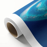 Art deco poster of Maldivian scenery on a rolled canvas, with pastel blues and greens, ideal for nursery wall art.