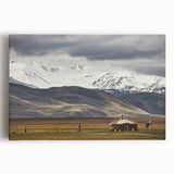 Black and white landscape of Mongolia on large stretched canvas, ideal for kitchen wall art.