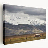 Large canvas print of a Mongolian landscape in muted earth tones, ideal for kitchen wall art.