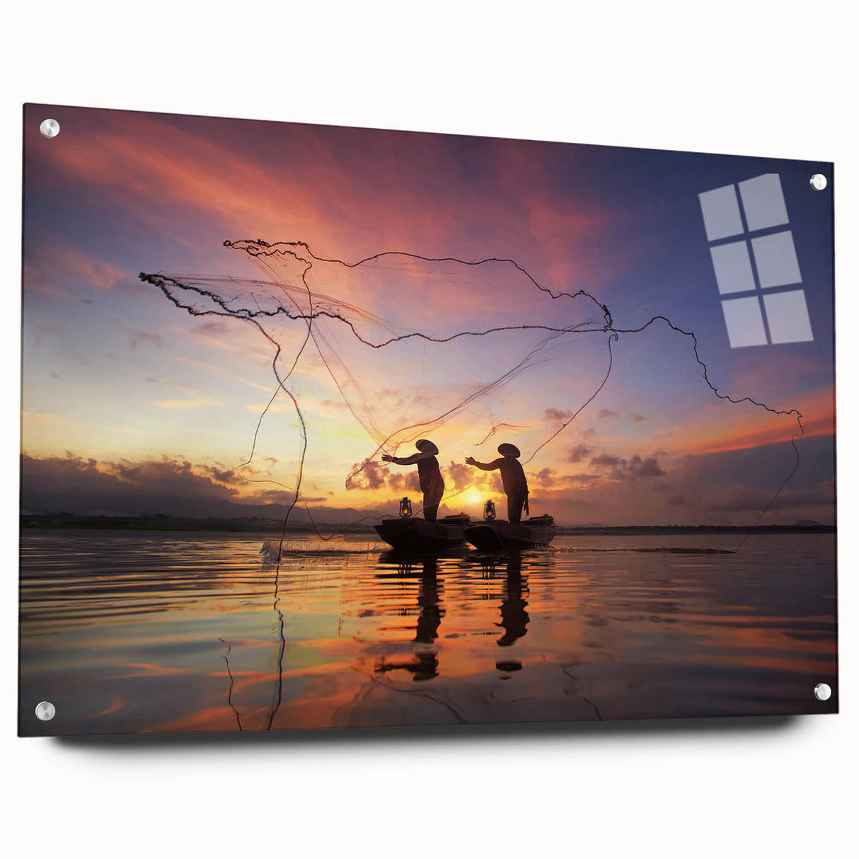 Large abstract wall art depicting a Myanmar landscape in muted earth tones on acrylic glass.