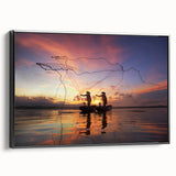 Black and white framed canvas of a Myanmar landscape, featuring vintage poster art, ideal for bedroom wall decor.