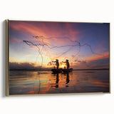 Framed canvas wall art depicting a vintage-style Myanmar landscape in black and gold tones, ideal for bedroom decor.