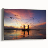 Framed canvas landscape art painting depicting a vibrant, colorful Myanmar scenery.