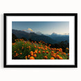 Extra large, textured abstract art print depicting vibrant, colorful Nepalese scenery on a black framed canvas.