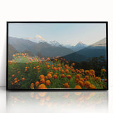 Large abstract wall art depicting a scenic view of Nepal in muted earth tones on a framed acrylic.