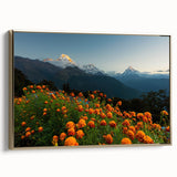 Framed canvas wall art depicting a vintage-style landscape of Nepal in muted gold and black tones, ideal for bedroom decor.