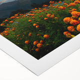 Art deco poster of a serene Nepalese landscape in muted earth tones on rolled canvas, suitable for dining room decor.