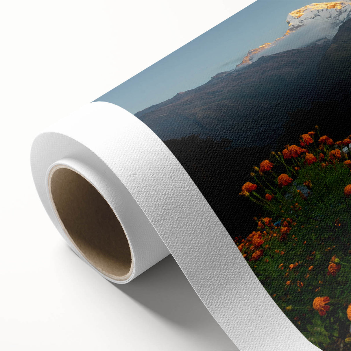 Art deco poster of a serene Nepal landscape in soft pastel shades on rolled canvas, ideal for nursery wall art.