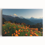 Black and white photograph of a Nepalese landscape on stretched canvas, ideal for kitchen wall art.