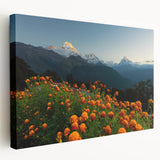 Side view of a stretched canvas depicting a serene Nepalese landscape in muted earth tones, ideal for kitchen wall art.