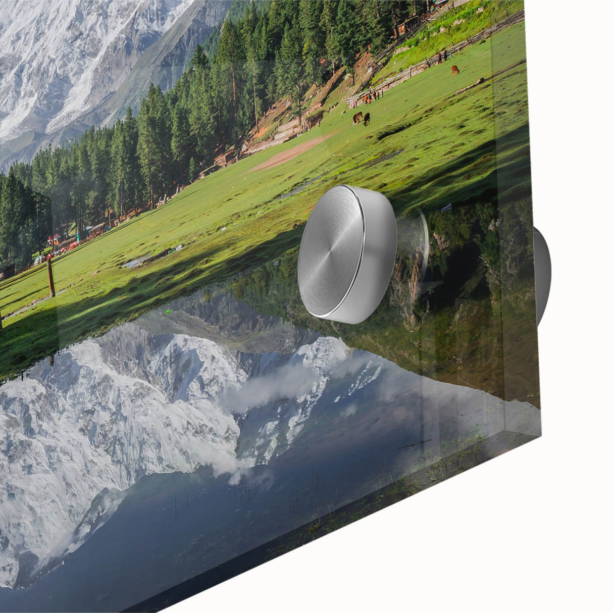 Large abstract wall art depicting a serene Pakistani landscape in earth tones on acrylic glass.